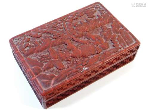 A c.1900 Chinese carved cinnabar lacquerware box 5