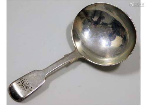 An 1842 London silver caddy spoon by Charles Lias,