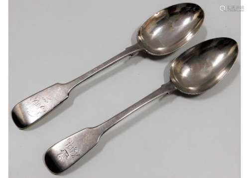 Two silver fiddle back rat tail serving spoons Lon