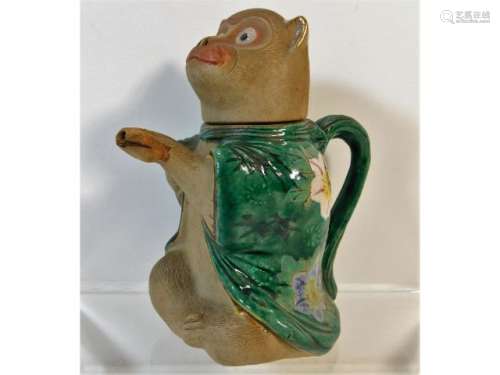 An antique Japanese Banko monkey teapot with ename