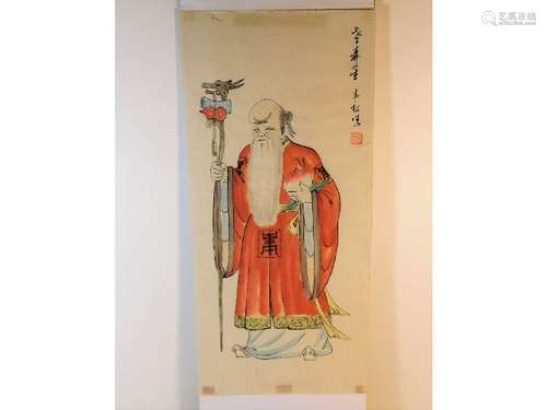 A Chinese watercolour of an elder 26.25in with ins