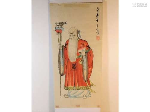 A Chinese watercolour of an elder 26.25in with ins