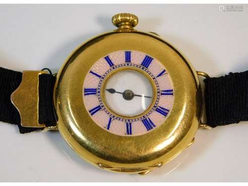 An 18ct gold cased half hunter wrist watch, 32.2mm