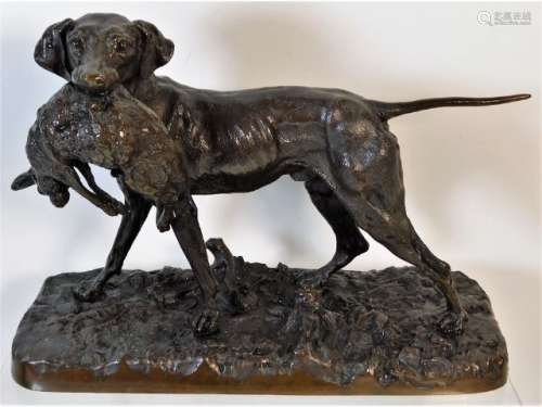 A 19thC. Coalbrookdale bronze figure of pointer hu