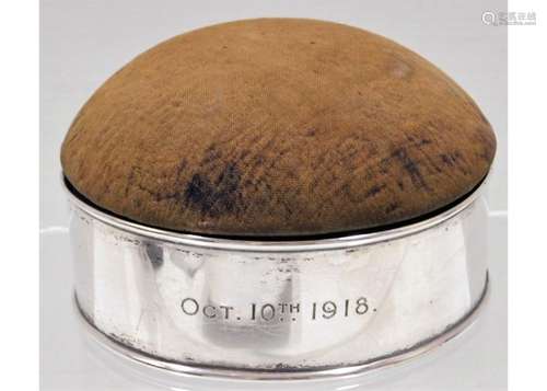 A circular Birmingham silver box by E. Mander & So