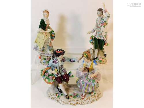 A Sitzendorf porcelain figure group 6.5in wide twi