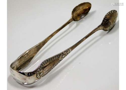 An 1876 pair of Scottish Glasgow silver sugar tong