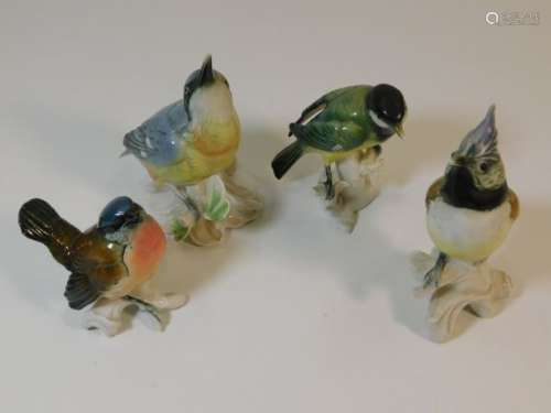 Four Karl Ens porcelain birds, tallest 5.375in