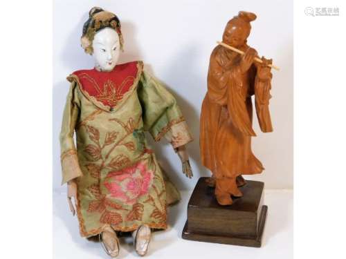 A c.1900 Oriental doll figure 10in tall twinned wi