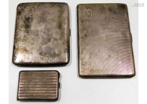 Two silver cigarette cases & one vesta case approx