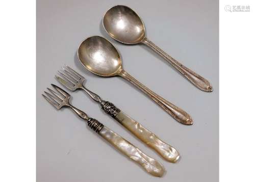 Two George Unite cake forks with mother of pearl h