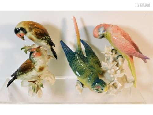Two Karl Ens porcelain bird figure groups, one gro