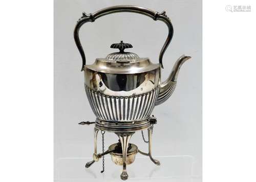 An antique silver plated spirit kettle & stand by