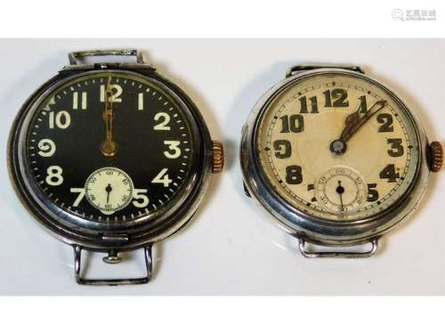 Two WW1 wrist watches, neither running, one silver