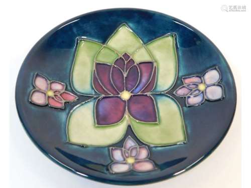 A floral Moorcroft pottery trinket dish, silver li