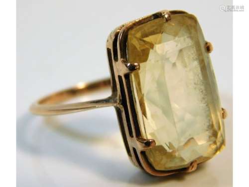 An antique yellow metal ring, electronically tests as 10ct gold, set with citrine stone, size M/N 3.