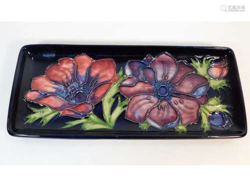 A floral Moorcroft pottery tray 8in wide x 3.5in d