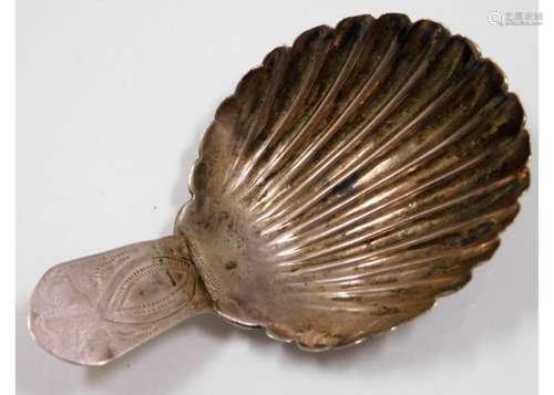 A Georgian London silver shall shaped caddy spoon,