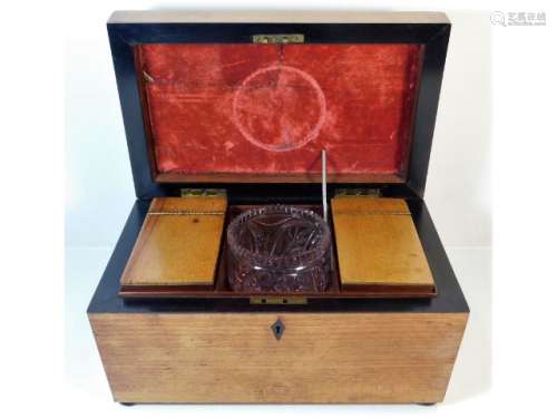 A 19thC. satinwood & rosewood tea caddy, 13.125in