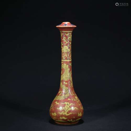 A red-ground and yellow glazed 'dragon' bottle
