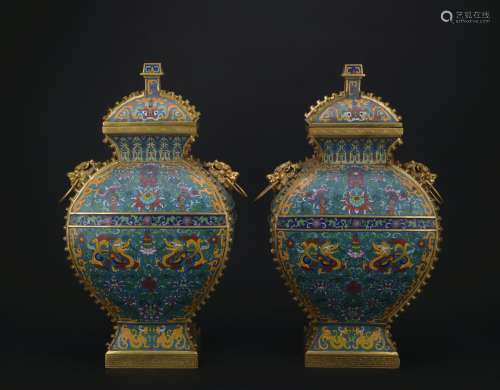 A pair of Cloisonne enamel vase