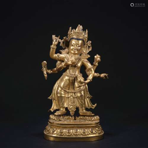 A gilt-bronze figure of Six armed baimahagala