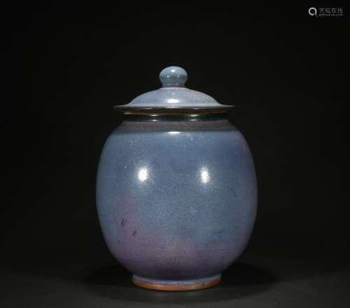 A flambe glazed jar and cover