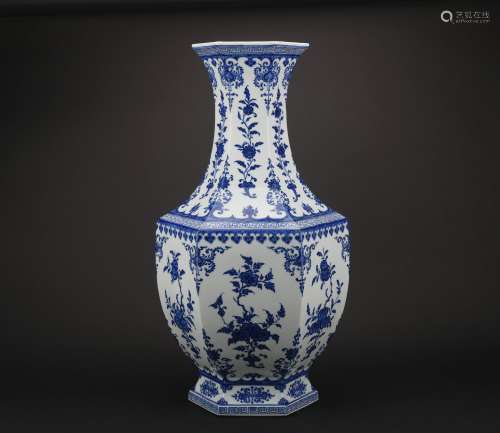 A blue and white 'floral' jar