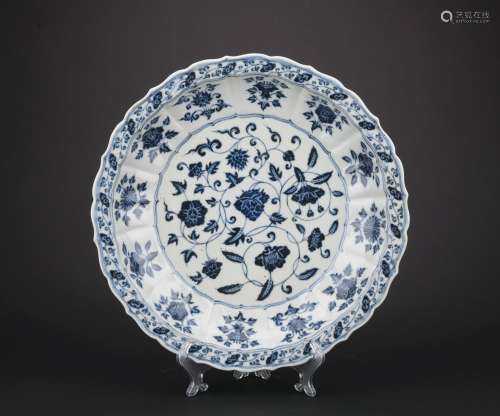 A blue and white 'floral' plate