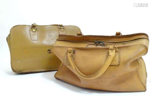 Two 20thC BT British Telecom engineer's leather tool bags with fitted interiors, embossed logo to