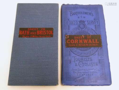 Maps: Two early 20thC Bartholomew?s maps, New Reduced Survey for Tourists and Cyclists, mounted on