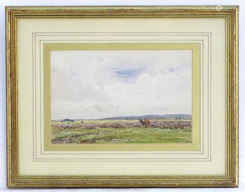 Claude Hayes (1852-1922), Watercolour, An English country landscape with horses. Signed lower