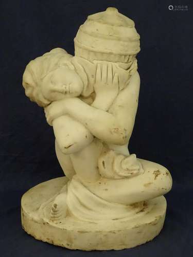 Garden & Architectural, Salvage: a marble sculpture depicting a seated nude woman supporting a