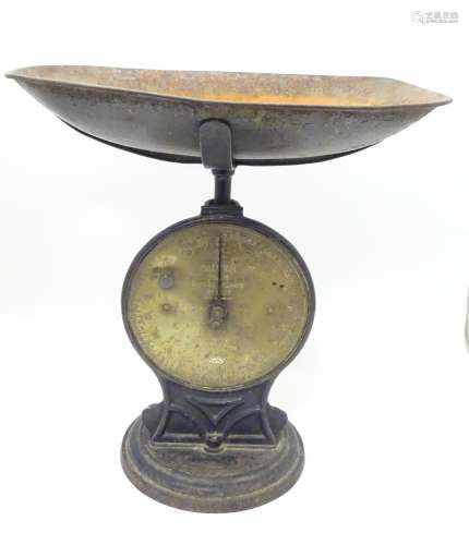 A set of Salter cast iron spring balance scales No 50T numbered 22805 and marked with military broad