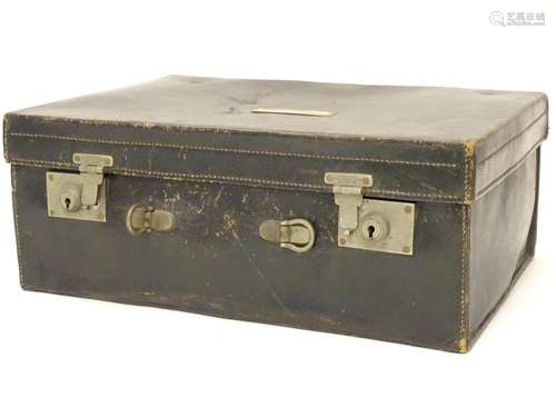 A Victorian vanity case with a fitted green lined interior, the claps marked Drew & Sons, Piccadilly