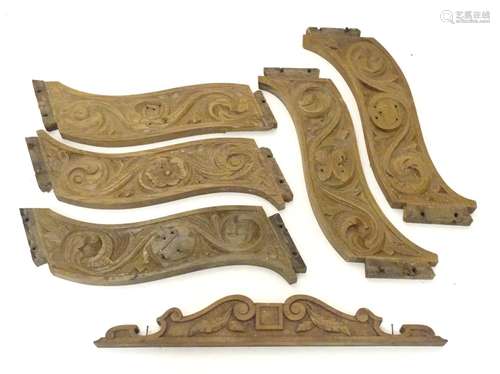 Garden & Architectural, Salvage: five oak trims, with carved foliate decoration and mounting