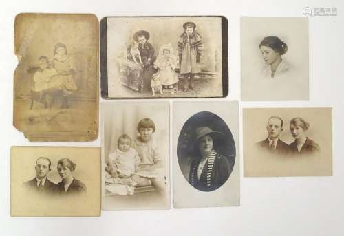 An assortment of 19thC and later monochrome studio portrait photographs, one example by Williams &