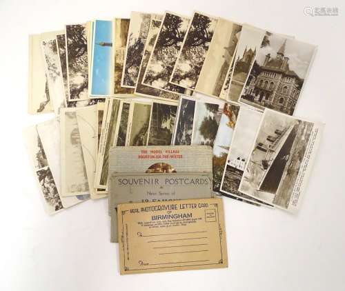 A collection of early 20thC postcards, depicting scenes at Rhyl, Swansea, Bourneville, Edinburgh,