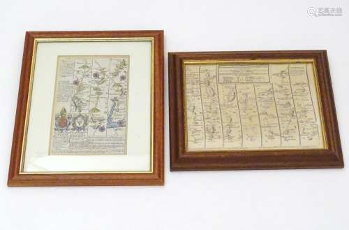 Maps: Two maps of Devon, comprising an 18thC hand coloured road strip map, published in John