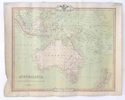 Map: A 19thC engraved map of Australia, New Zealand and East India Islands, engraved and published