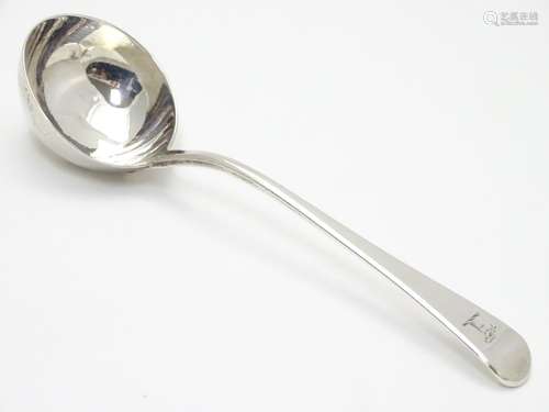 A Geo III Old English pattern silver sauce ladle. Hallmarked London 1790 maker Richard Crossley.