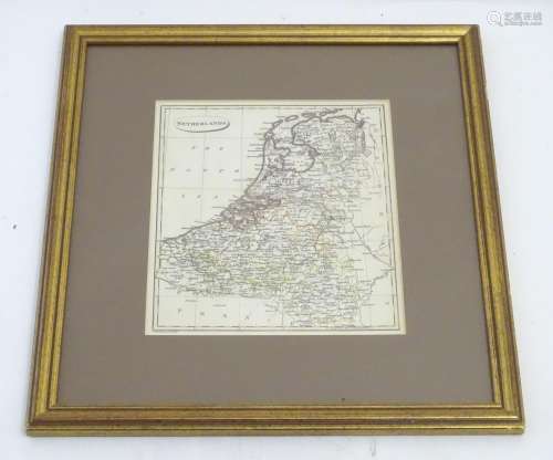 A 19thC hand coloured map of the Netherlands, by J. C. Russell Jnr. Approx. 9