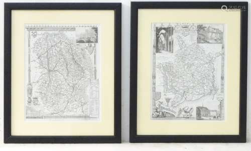 Maps: Two monochrome engraved and hand coloured county maps, one depicting Momouthshire with a