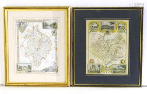 Maps: Two engraved and hand coloured county maps after Thomas Moule, one depicting Warwickshire with