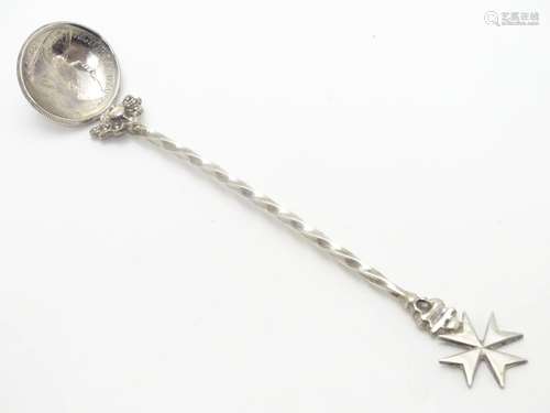 A Maltese silver shallow ladle/ice cream spoon, the twisted handle terminated with a Maltese