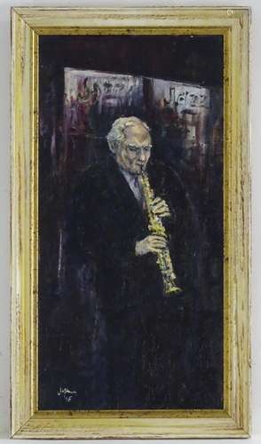 Terry Jeffrey, XX, Oil on canvas, A portrait of jazz musician Johnny Dankworth playing the clarinet.