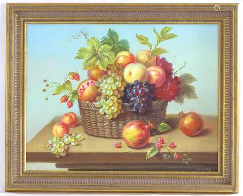 Tom Caspers, XX, Oil on canvas laid on board, A still life study of with fruit in basket, to include