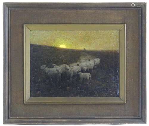 Frederick Hall (1860-1948), English Impressionist and Newlyn School, Oil on canvas, Sheep at Dusk.