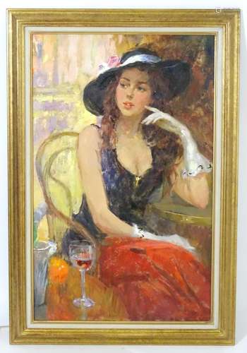 Gennady Bernadsky (b. 1956), Russian School, Oil on canvas, A Glass of Cahors, A young lady seated