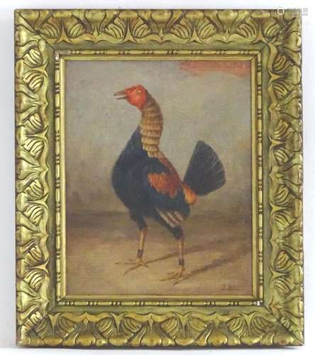 J. Box, XX, Oil on canvas laid on board, A portrait of a fighting cock. Signed lower right.